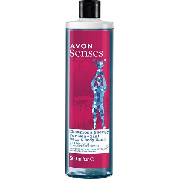 AVON senses Champions Energy 2-in-1 Shampoo und Duschgel 500 ml